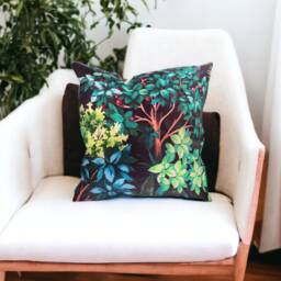 Velvet Forest Filled Cushion Square, Colourful Home Decor, Unique Nature Cushion, Furniture Decoration, UK - thumbnail 2