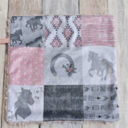 Boho Horse Lovey - Cowgirl Western Girl Mini Baby Blanket Pink & Grey - thumbnail 3