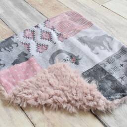 Boho Horse Lovey - Cowgirl Western Girl Mini Baby Blanket Pink & Grey - thumbnail 2