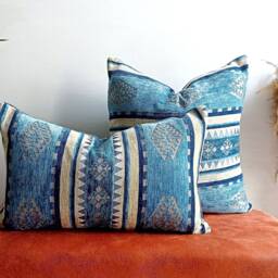 Blue Turkish Kilim Pillow Cover, Chenille Throw Pillow, All Sizes - thumbnail 2