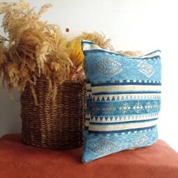 Blue Turkish Kilim Pillow Cover, Chenille Throw Pillow, All Sizes - thumbnail 3