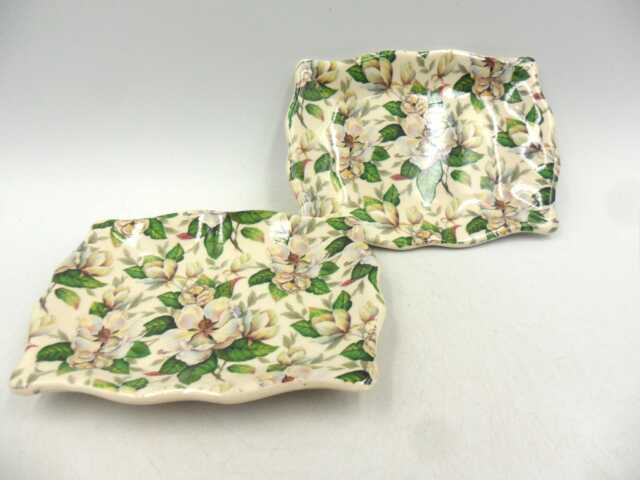 A Pair Of Soap Dishes in Magnolia Chintz Design By Heron Cross Pottery - image 1