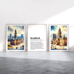 Bradford Poster Prints - Set Of 3 Posters - Watercolour Wall Art Decor Travel England Hanging Artwork Gift UK Painting - thumbnail 2