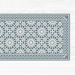 Vinyl Floor Mat With Moroccan Tiles Design in Blue & Beige. Linoleum Style Rug Zellige Tiles. Vinyl Kitchen Rug, Bath Mat, Pet Mat