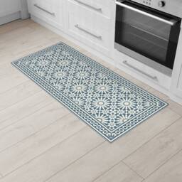 Vinyl Floor Mat With Moroccan Tiles Design in Blue & Beige. Linoleum Style Rug Zellige Tiles. Vinyl Kitchen Rug, Bath Mat, Pet Mat - thumbnail 3