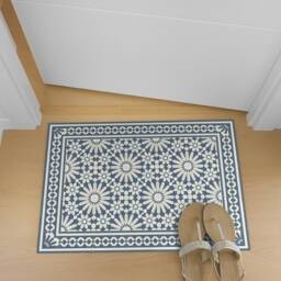 Vinyl Floor Mat With Moroccan Tiles Design in Blue & Beige. Linoleum Style Rug Zellige Tiles. Vinyl Kitchen Rug, Bath Mat, Pet Mat - thumbnail 2