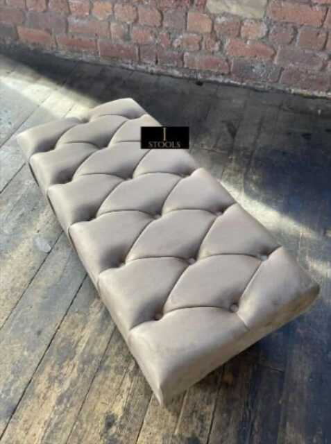 Champagne Beige Chesterfield Footstool, Large Buttoned Ottoman, Storage - image 1