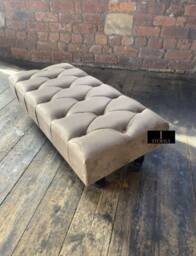 Champagne Beige Chesterfield Footstool, Large Buttoned Ottoman, Storage - thumbnail 2