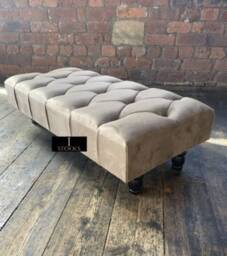 Champagne Beige Chesterfield Footstool, Large Buttoned Ottoman, Storage - thumbnail 3