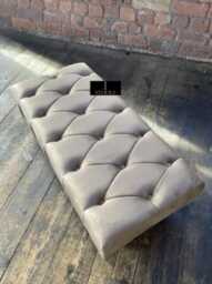 Champagne Beige Chesterfield Footstool, Large Buttoned Ottoman, Storage