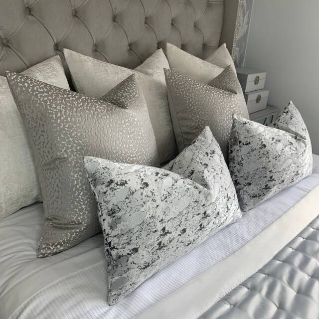 "Marble Effect Cushion Cover, Pillow Cover Black Silver Throw For Sofa Bed Or Throw. Designer Fabric, Rectangle 12"" X20" - image 1