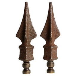 Iron Spike Lamp Finials On Distressed Bronze Hardware - A Matching Pair - thumbnail 2