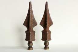 Iron Spike Lamp Finials On Distressed Bronze Hardware - A Matching Pair - thumbnail 1