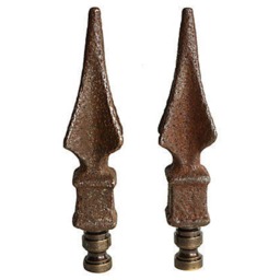 Iron Spike Lamp Finials On Distressed Bronze Hardware - A Matching Pair - thumbnail 3
