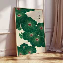 Japanese Lotus Wall Art Print - Green Botanical Poster, Minimalist Asian Decor, Zen Nature Artwork, Oriental Style Home Decor - thumbnail 2