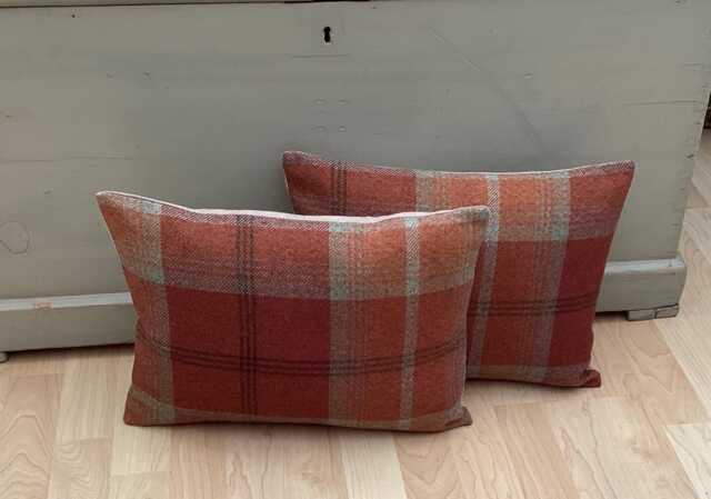 Balmoral Tartan Bolster Pillows Burnt Orange Wool Effect, Feather Filled - image 1