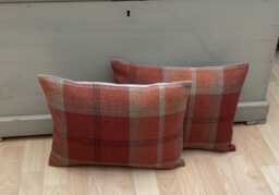Balmoral Tartan Bolster Pillows Burnt Orange Wool Effect, Feather Filled - thumbnail 1