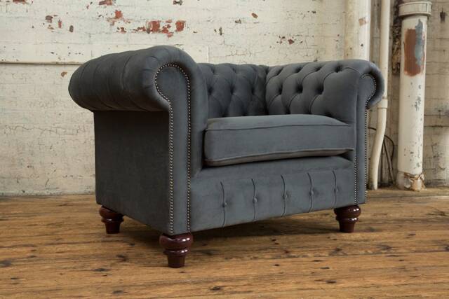 Grey Velvet Chesterfield Snuggle Armchair, British Handmade - image 1