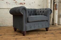 Grey Velvet Chesterfield Snuggle Armchair, British Handmade - thumbnail 1