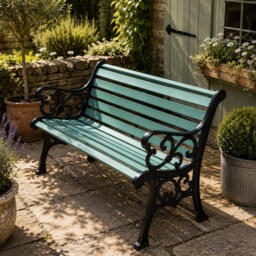 Cast Iron Garden Bench With Solid Wood Slats - Handmade Outdoor Seating, Customisable - thumbnail 2