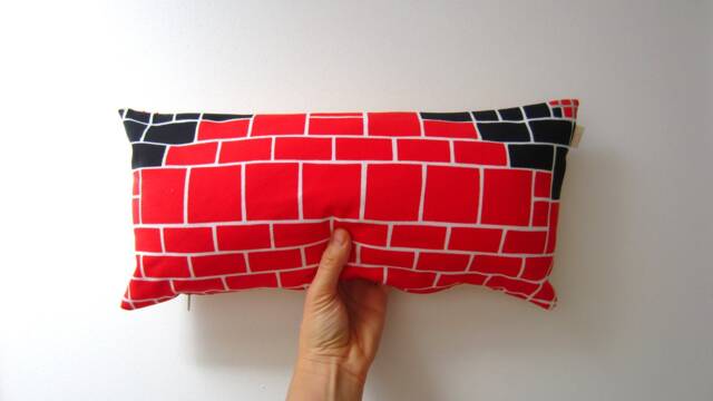 Vintage Pillow Cover Upcycled Red Brick Pattern, Mid-Century Modern Decor - image 1