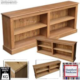 Solid Pine Low Bookcase, 2Ft 6In X 6Ft Adjustable Shelving Unit, Hallway Storage Bookshelves - thumbnail 2