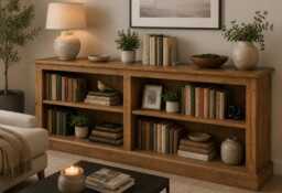 Solid Pine Low Bookcase, 2Ft 6In X 6Ft Adjustable Shelving Unit, Hallway Storage Bookshelves - thumbnail 1