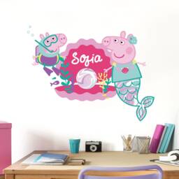 Personalised Peppa Pig Pearl Wall Sticker, Mermaid Decal - thumbnail 1