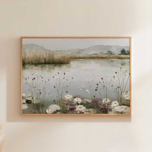 Neutral Lake Landscape Poster, Botanical Wall Art, Paper Print - image 1