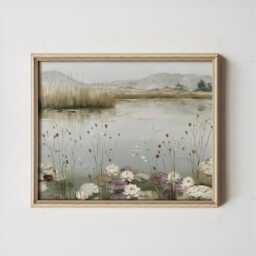 Neutral Lake Landscape Poster, Botanical Wall Art, Paper Print - thumbnail 4
