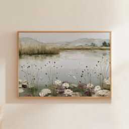 Neutral Lake Landscape Poster, Botanical Wall Art, Paper Print - thumbnail 1