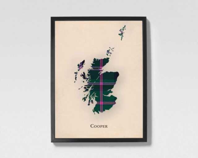 Clan Cooper Scottish Tartan Map - Of Scotland Family Wall Decor, Ready To Hang - image 1