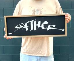Large Gather Sign, Wood Gothic Home Decor, Halloween Wall Custom Framed Signs Sayings, Graffiti Art - thumbnail 1