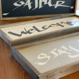 Large Gather Sign, Wood Gothic Home Decor, Halloween Wall Custom Framed Signs Sayings, Graffiti Art - thumbnail 3