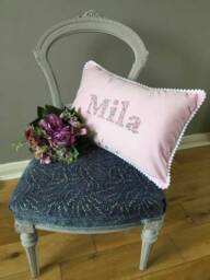 Handmade Floral Name Pillow, Personalised Baby Cushion, Pink Nursery Decor - thumbnail 1