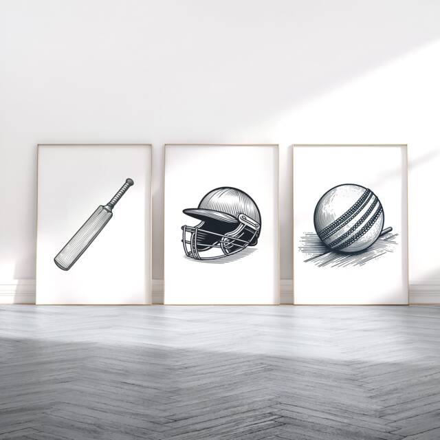 Minimalist Cricket Poster Prints - Set Of 3 Posters - Sport Wall Art Kids Room Decor Gift Cricketer Artwork Boys Bedroom Gifts - image 1