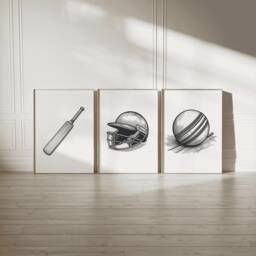 Minimalist Cricket Poster Prints - Set Of 3 Posters - Sport Wall Art Kids Room Decor Gift Cricketer Artwork Boys Bedroom Gifts - thumbnail 2