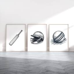 Minimalist Cricket Poster Prints - Set Of 3 Posters - Sport Wall Art Kids Room Decor Gift Cricketer Artwork Boys Bedroom Gifts - thumbnail 1