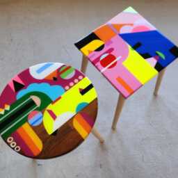 Abstract Acrylic Painted Side Tables Handmade Multicolor Wood Resin Coffee Table - thumbnail 2