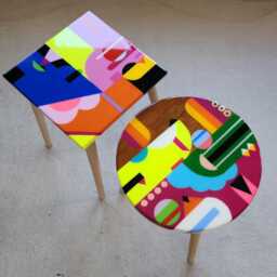 Abstract Acrylic Painted Side Tables Handmade Multicolor Wood Resin Coffee Table - thumbnail 3