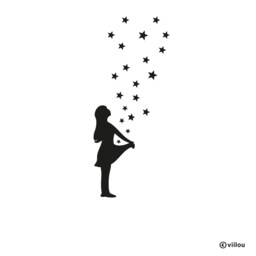 Wall Sticker Girl Sterntaler Silhouette Decals Children Tattoos Nursery Pictures Fairy Tale Illustration Baby Room Motifs Decor Diy - thumbnail 2
