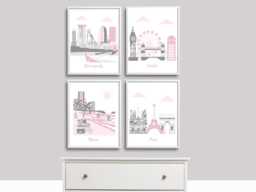 Nursery Wall Art Prints, Baby Girl Travel Theme, Set Of 4 - thumbnail 1