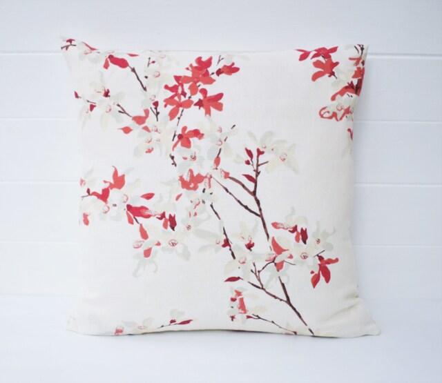 Handmade Laura Ashley Forsythia Floral Cushion Red & White - image 1