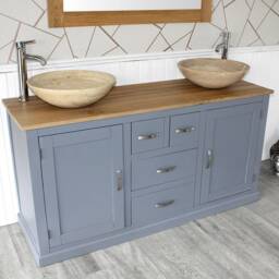 Grey Painted Bathroom Vanity Unit Cabinet Marble Travertine Bowl Basin Tap Plug 603Gsbcx2 - thumbnail 2