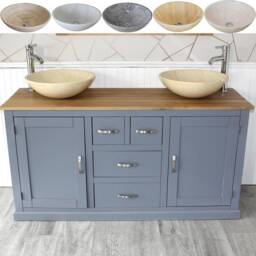 Grey Painted Bathroom Vanity Unit Cabinet Marble Travertine Bowl Basin Tap Plug 603Gsbcx2