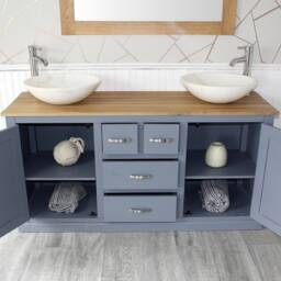Grey Painted Bathroom Vanity Unit Cabinet Marble Travertine Bowl Basin Tap Plug 603Gsbcx2 - thumbnail 3