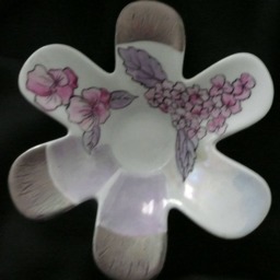 2 Hand-Painted Porcelain 6-Petal Flower-Shaped Candlesticks Pink Flowers, Embossed Silver, Foliage & Chandeliers - thumbnail 2