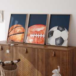 Sports Balls Nursery Prints Watercolor Art, Set Of 3 - thumbnail 2