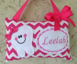 Personalized Tooth Fairy Pillow, Children's Keepsake, Custom Holder, Kids Gift, Shocking Pink Chevron Pillow