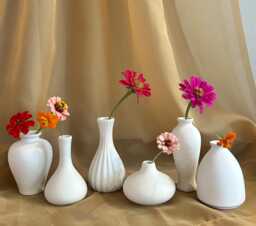 Mini White Ceramic Bud Vase Unique Sculptural Shapes, Minimalist Decor - thumbnail 1